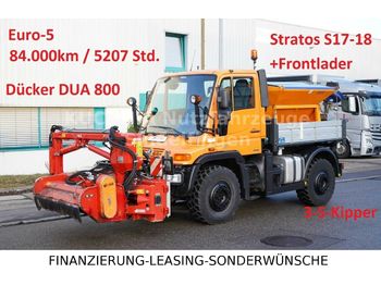 Unimog U400 Kipper+Böschungsmäher+Frontlader+Salzstreue  - Camión volquete