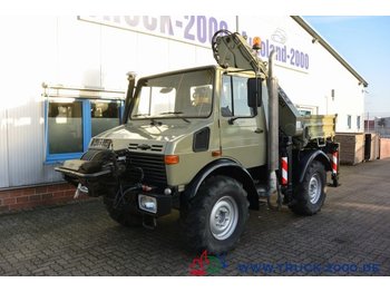 Furgoneta caja abierta Unimog U427/10 mit Atlas Kran 100.1 + HPC-Seilwinde AHK