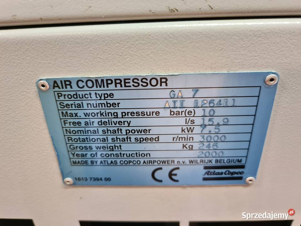 Compresor de aire Kompresor śrubowy ATLAS COPCO GA7 7,5 kw: foto 4