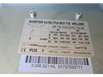 Equipo de soldadura nuevo Spawarka Tig WELDKAR WK 2025 AC/DC Puls, 200A: foto 5 Equipo de soldadura nuevo Spawarka Tig WELDKAR WK 2025 AC/DC Puls, 200A: foto 5