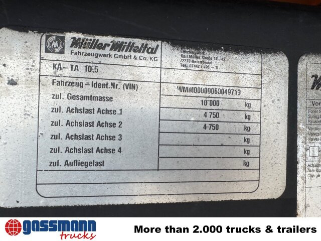 Müller-Mitteltal KA-TA 10.5C, Ex-Stadtverwaltung - Remolque volquete: foto 2 Müller-Mitteltal KA-TA 10.5C, Ex-Stadtverwaltung - Remolque volquete: foto 2