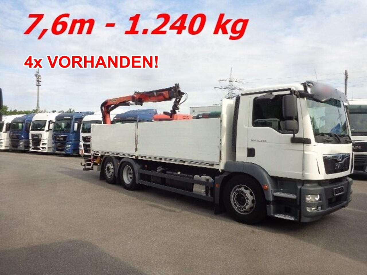 MAN TGM 26.340 6x2-4 LL TGM 26.340 6x2-4 LL,Lenk-Liftachse, Heckkran, Palfinger PK 11.001, faltbar, - Camión grúa, Camión caja abierta: foto 1 MAN TGM 26.340 6x2-4 LL TGM 26.340 6x2-4 LL,Lenk-Liftachse, Heckkran, Palfinger PK 11.001, faltbar, - Camión grúa, Camión caja abierta: foto 1