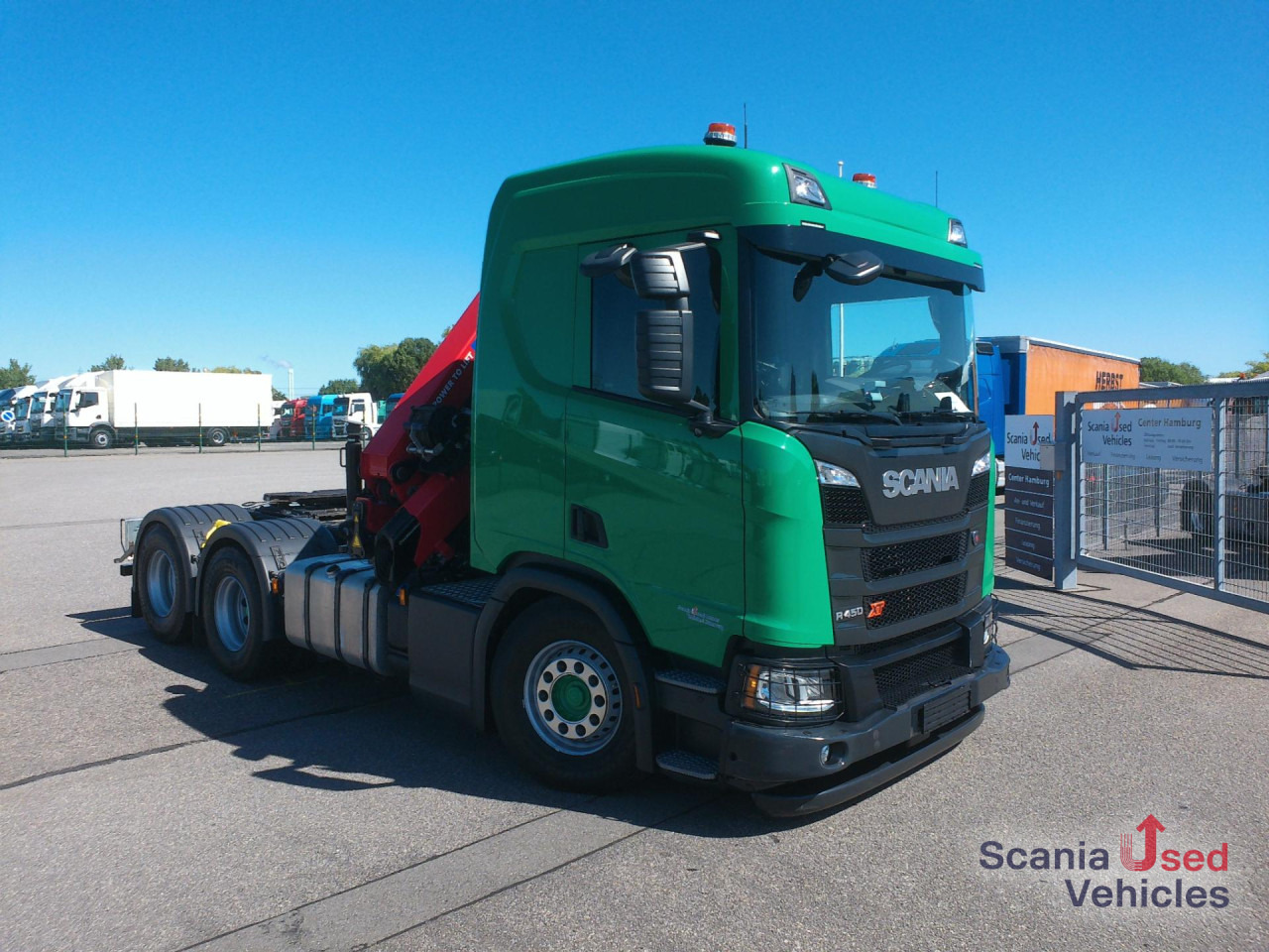 SCANIA R 450 B6x4NA mit Kran HMF 2320-K-RCS 23mtr. - Cabeza tractora: foto 1 SCANIA R 450 B6x4NA mit Kran HMF 2320-K-RCS 23mtr. - Cabeza tractora: foto 1
