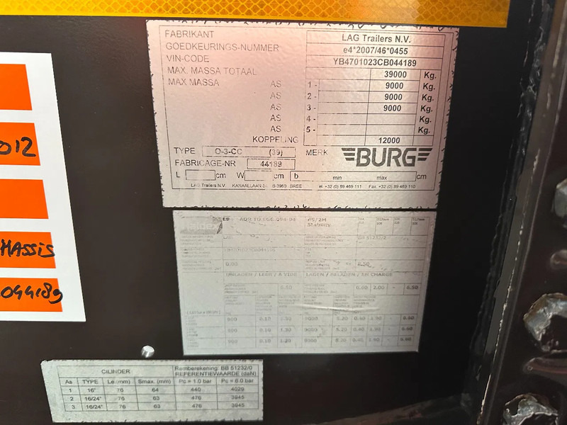 Semirremolque portacontenedore/ Intercambiable Burg 20FT ADR (EX/II, EX/III, FL, AT), Leeggewicht: 3.690kg, SAF INTRADISC, 2x liftaxle, ALCOA, NL-Chassis: foto 20