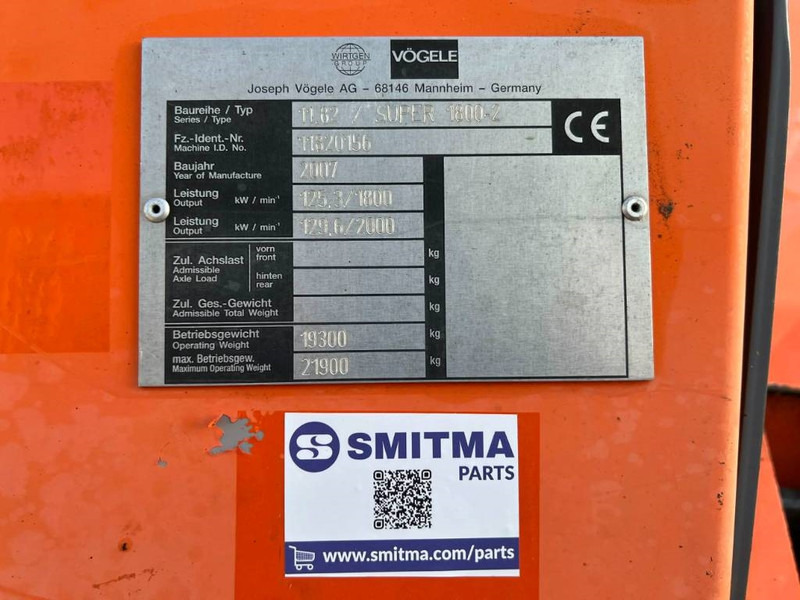 Vögele SUPER 1800-2 - Pavimentadora de asfalto: foto 5 Vögele SUPER 1800-2 - Pavimentadora de asfalto: foto 5