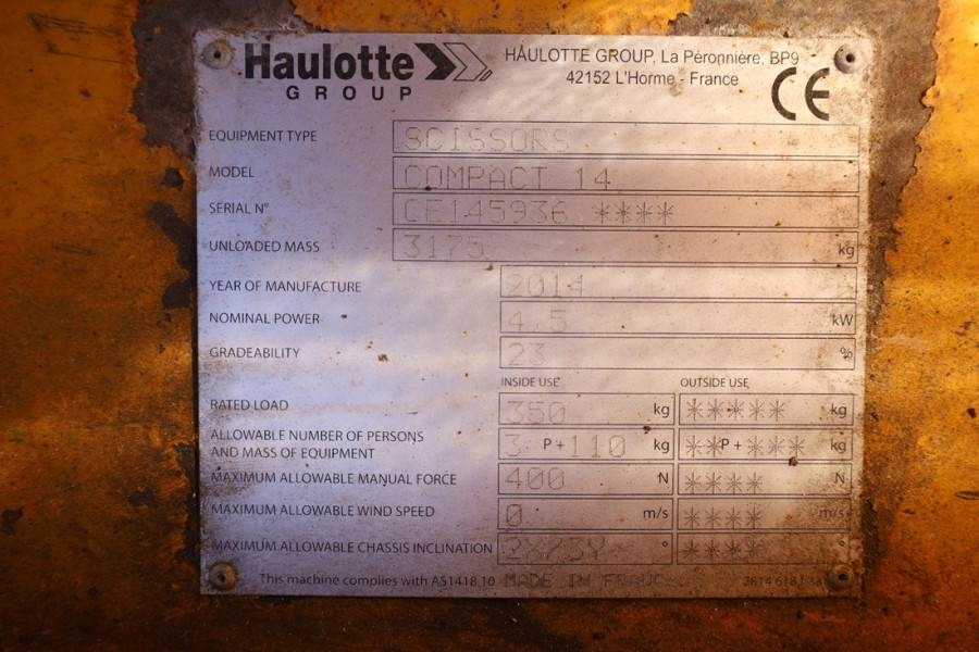 Plataforma de tijeras Haulotte COMPACT 14 Electric, 14m Working Height, 350kg Cap: foto 6