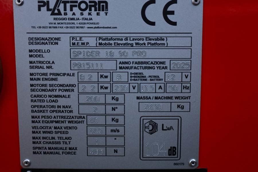 Plataforma articulada PLATFORM BAS Spider 18.90 PRO CE Declaration, Vali: foto 6