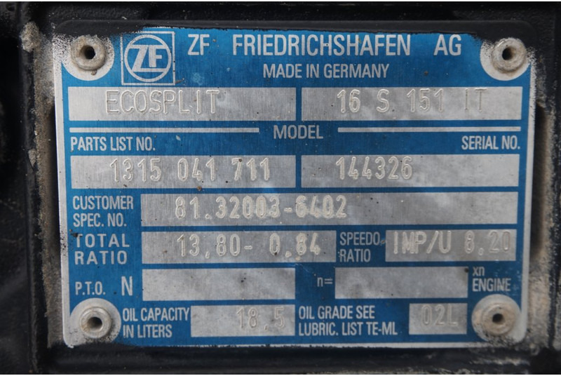 ZF 16S151OD+INT F2000 81.32003-6402 - Caja de cambios para Camión: foto 5 ZF 16S151OD+INT F2000 81.32003-6402 - Caja de cambios para Camión: foto 5
