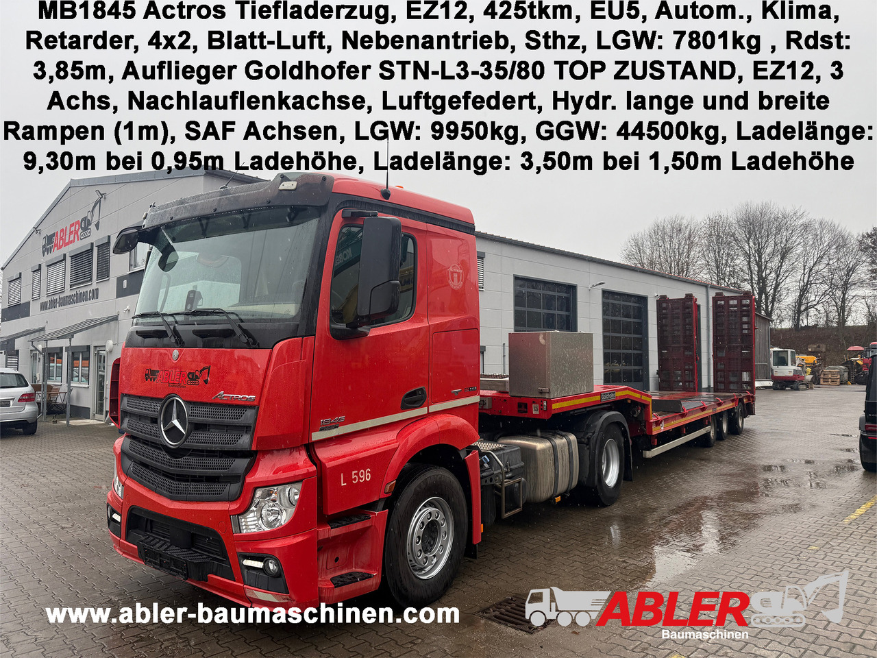 Mercedes-Benz 1845 Actros SZM mit Goldhofer Tieflader Auflieger - Cabeza tractora, Semirremolque góndola rebajadas: foto 1 Mercedes-Benz 1845 Actros SZM mit Goldhofer Tieflader Auflieger - Cabeza tractora, Semirremolque góndola rebajadas: foto 1