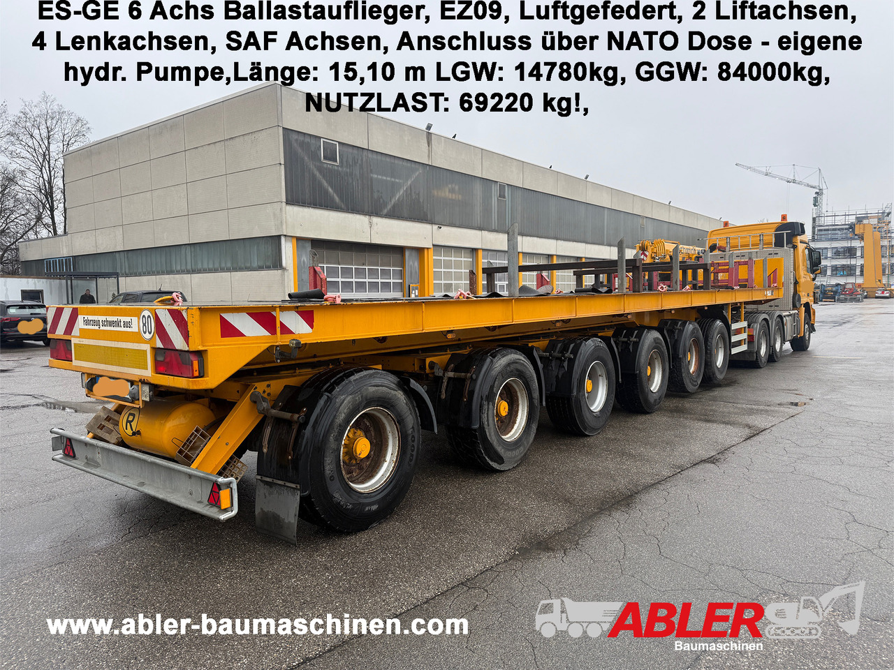 ES-GE 6 Achs Ballastauflieger 4x gelenkt 2x Lift - Semirremolque plataforma/ Caja abierta: foto 1 ES-GE 6 Achs Ballastauflieger 4x gelenkt 2x Lift - Semirremolque plataforma/ Caja abierta: foto 1