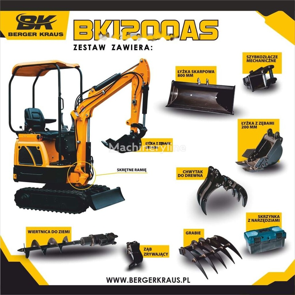 Berger Kraus Nowy BERGER KRAUS BK1200AS KUBOTA skrętne ramie Minikoparka + ze - Miniexcavadora: foto 1 Berger Kraus Nowy BERGER KRAUS BK1200AS KUBOTA skrętne ramie Minikoparka + ze - Miniexcavadora: foto 1