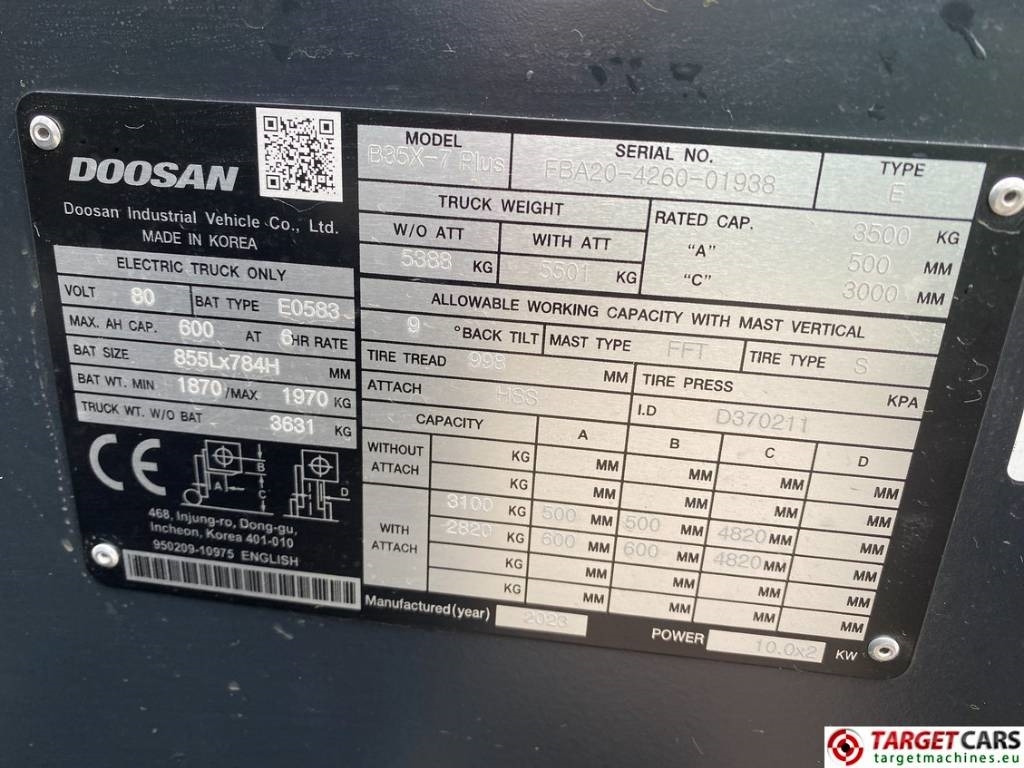 Carretilla elevadora eléctrica nuevo Doosan B35X-7 Plus Electric Forklift 3.5T Triplex-482cm: foto 15