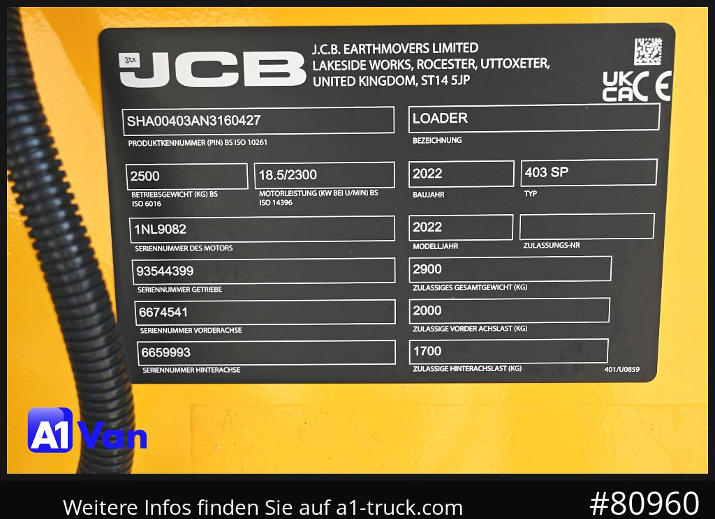 Cargadora de ruedas JCB JCB 403 SP Radlader, Palletengabel, Kabine, Zusatzhydraulik: foto 6 Cargadora de ruedas JCB JCB 403 SP Radlader, Palletengabel, Kabine, Zusatzhydraulik: foto 6