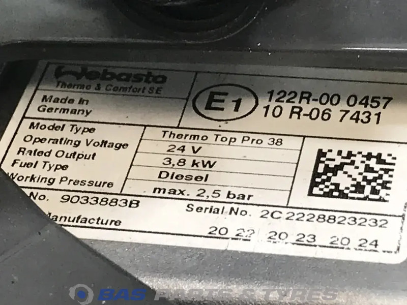 Calefacción/ Ventilación para Camión Webasto Thermo Top Pro 38 Standkachel 2289937: foto 6 Calefacción/ Ventilación para Camión Webasto Thermo Top Pro 38 Standkachel 2289937: foto 6