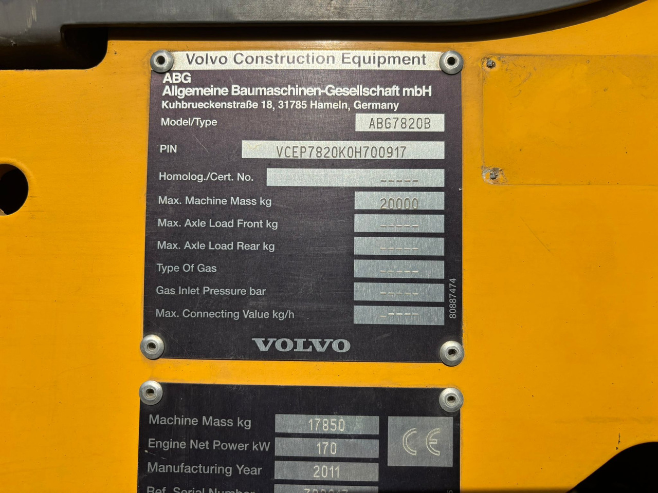 VOLVO ABG 7820B - Pavimentadora de asfalto: foto 4 VOLVO ABG 7820B - Pavimentadora de asfalto: foto 4