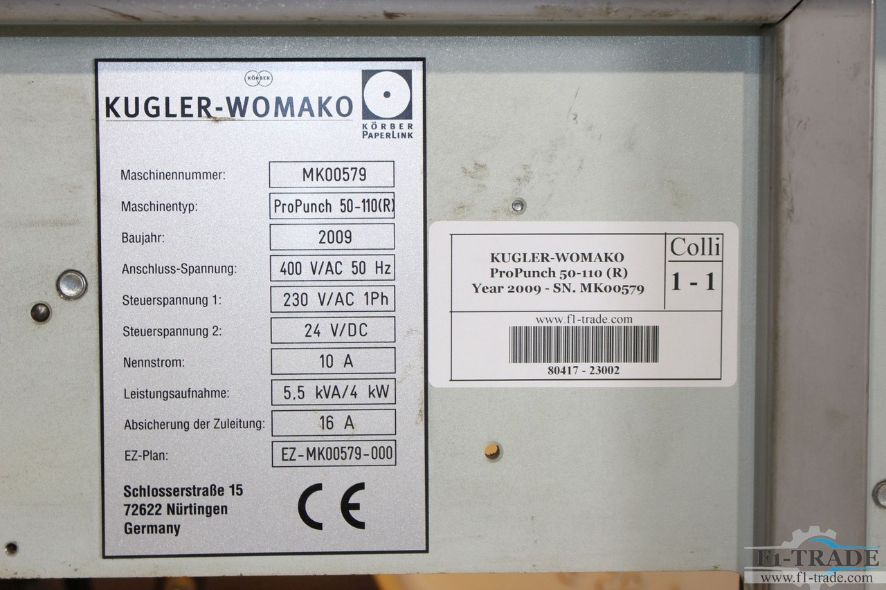 Máquina de corte de papel KUGLER-WOMAKO ProPunch 50-110 R: foto 6 Máquina de corte de papel KUGLER-WOMAKO ProPunch 50-110 R: foto 6