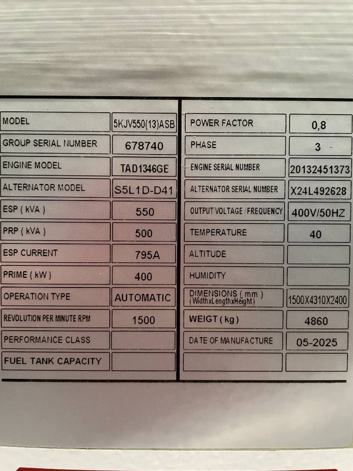 Volvo TAD1346GE - 550 kVA Generator - DPX-18882 - Generador industriale: foto 5 Volvo TAD1346GE - 550 kVA Generator - DPX-18882 - Generador industriale: foto 5