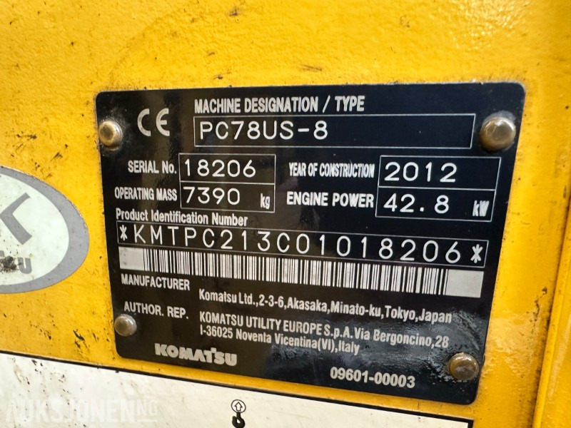2012 Komatsu PC78US-8 - 7819 Timer - Excavadora: foto 5 2012 Komatsu PC78US-8 - 7819 Timer - Excavadora: foto 5
