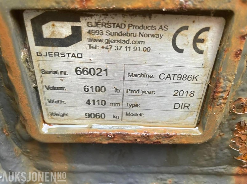 2018 Gjerstad hyd. sidetippskuff - 6100 l. - 9060 kg. - Hardox - Cat 986K - Implemento para Maquinaria de construcción: foto 4 2018 Gjerstad hyd. sidetippskuff - 6100 l. - 9060 kg. - Hardox - Cat 986K - Implemento para Maquinaria de construcción: foto 4