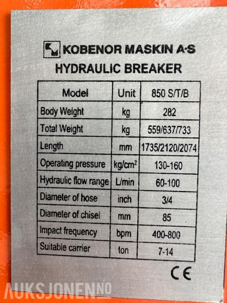 Ny KM 850 Pigghammer - CE merket med garanti (s50) - Implemento para Maquinaria de construcción: foto 3 Ny KM 850 Pigghammer - CE merket med garanti (s50) - Implemento para Maquinaria de construcción: foto 3