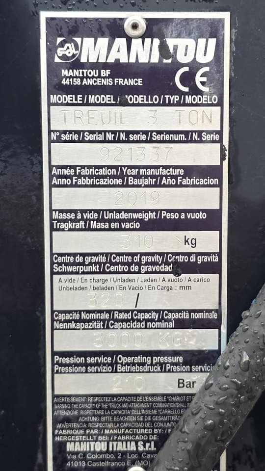 Manitou WINCH 3T 921337 - Equipo de almacén: foto 4 Manitou WINCH 3T 921337 - Equipo de almacén: foto 4