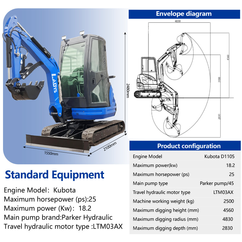 LADYS DY25U Mini Excavator Kubota Euro 5/Epa Engine Mini Excavator For Sale - Miniexcavadora: foto 2 LADYS DY25U Mini Excavator Kubota Euro 5/Epa Engine Mini Excavator For Sale - Miniexcavadora: foto 2