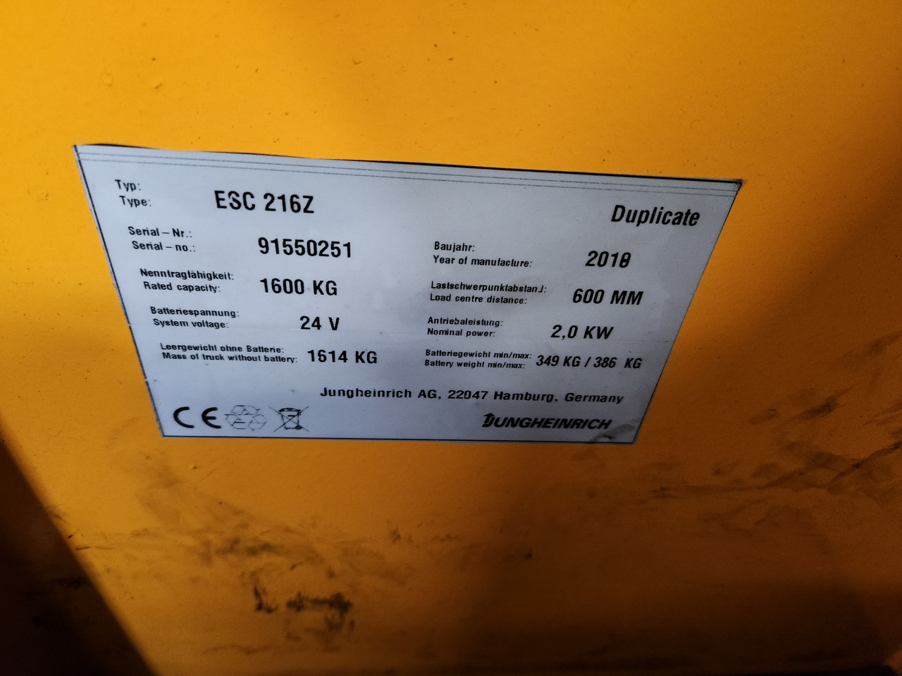JUNGHEINRICH ESC 216z - Equipo de almacén: foto 2 JUNGHEINRICH ESC 216z - Equipo de almacén: foto 2