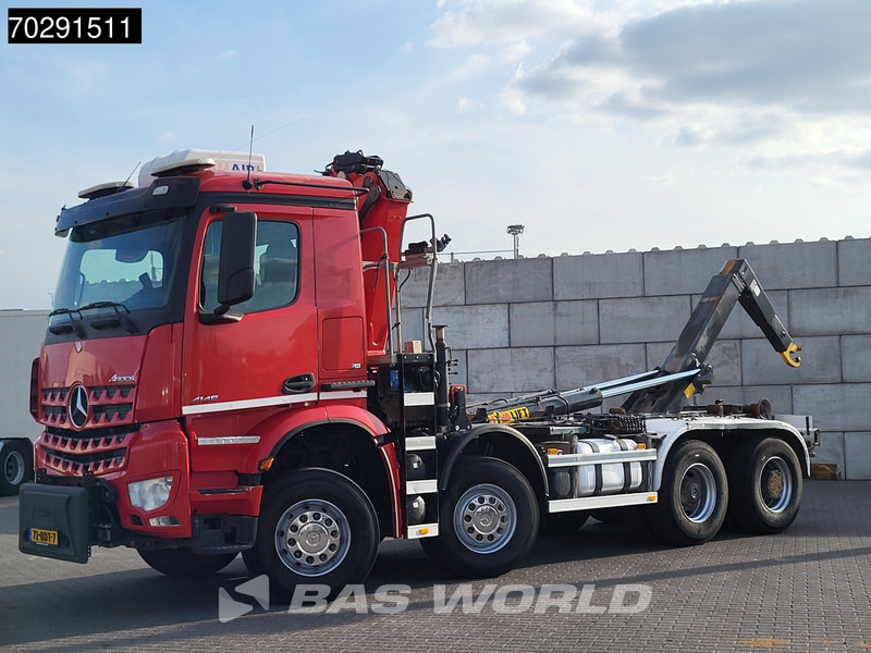 Camión multibasculante, Camión grúa Mercedes-Benz Arocs 4145 8X4 NL-Truck HMF RCL 5300 Crane Hyva 26-51-S Hooklift Steelsuspension Big-Axle Automatic Euro 6: foto 11
