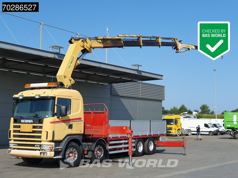 Camión caja abierta, Camión grúa Scania 124G 470 8X4 Palfinger PK45000 C4 Crane Kran Fly-Jib Manual Steering Axle Euro 3: foto 1