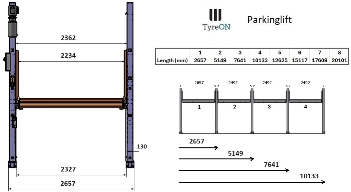 TPL27E-2 car parking lift - electric release of safety locks - no air pressure required - 3 columns - 4 cars - Equipo de taller: foto 2 TPL27E-2 car parking lift - electric release of safety locks - no air pressure required - 3 columns - 4 cars - Equipo de taller: foto 2
