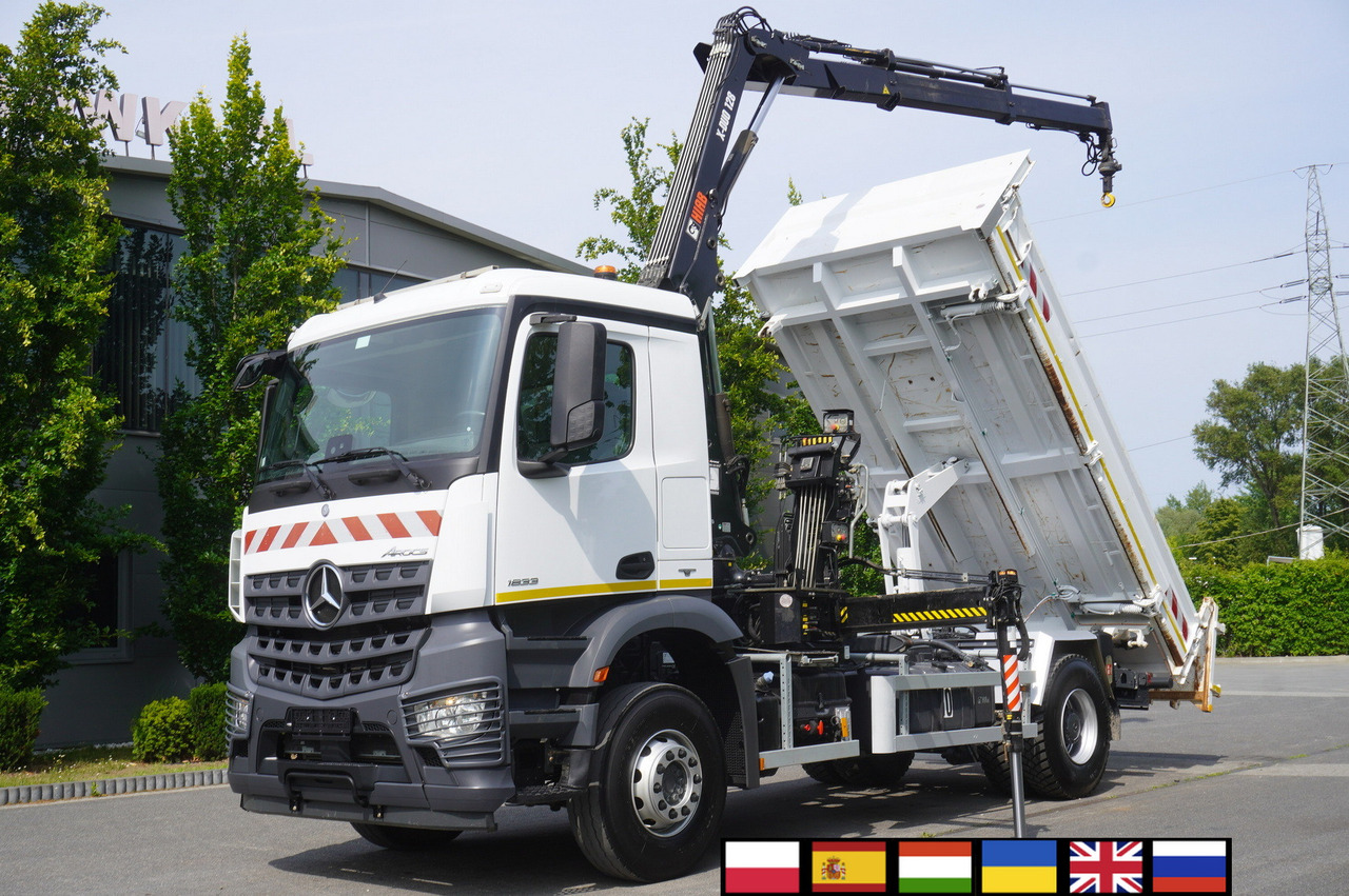 MERCEDES-BENZ Arocs 1833 / 87,000 km!!! / Hds HIAB X-DUO 128 B-2 / three-sided tipper - Camión caja abierta, Camión grúa: foto 1 MERCEDES-BENZ Arocs 1833 / 87,000 km!!! / Hds HIAB X-DUO 128 B-2 / three-sided tipper - Camión caja abierta, Camión grúa: foto 1
