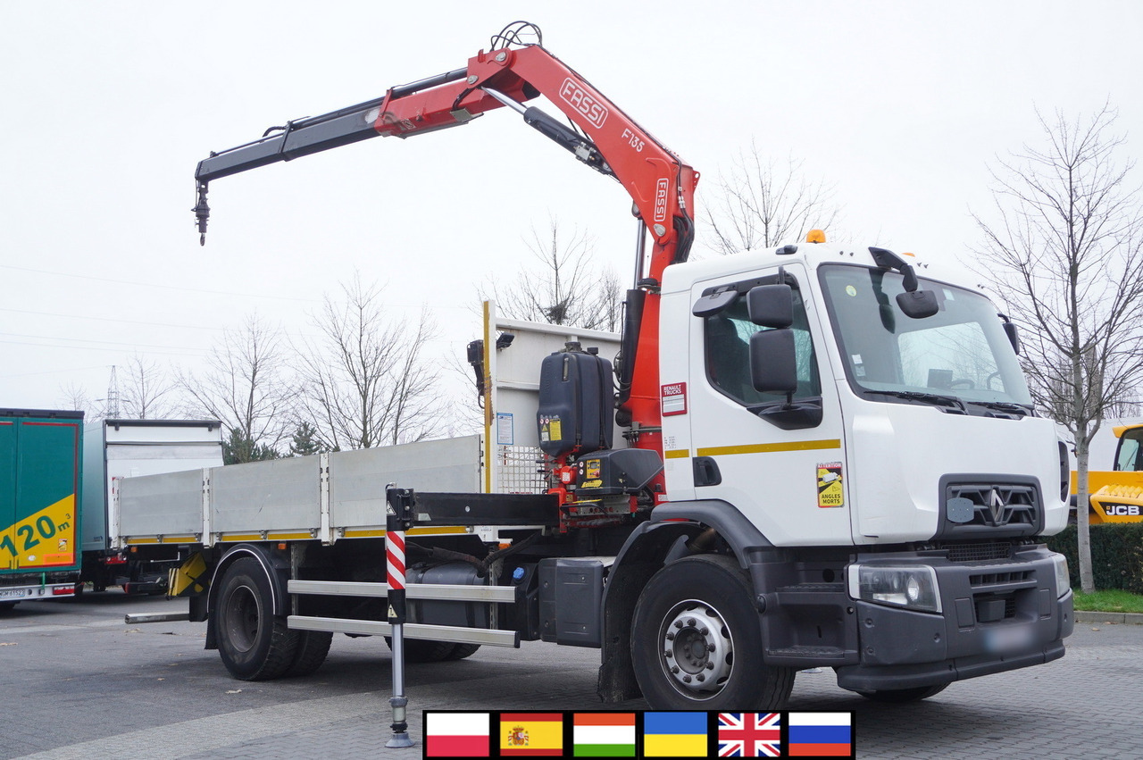 RENAULT C280 DTI 8 / FASSI crane 5.6 T / 560 MTH / range 8 m / Flatbed 15 EPAL - Camión caja abierta, Camión grúa: foto 1 RENAULT C280 DTI 8 / FASSI crane 5.6 T / 560 MTH / range 8 m / Flatbed 15 EPAL - Camión caja abierta, Camión grúa: foto 1