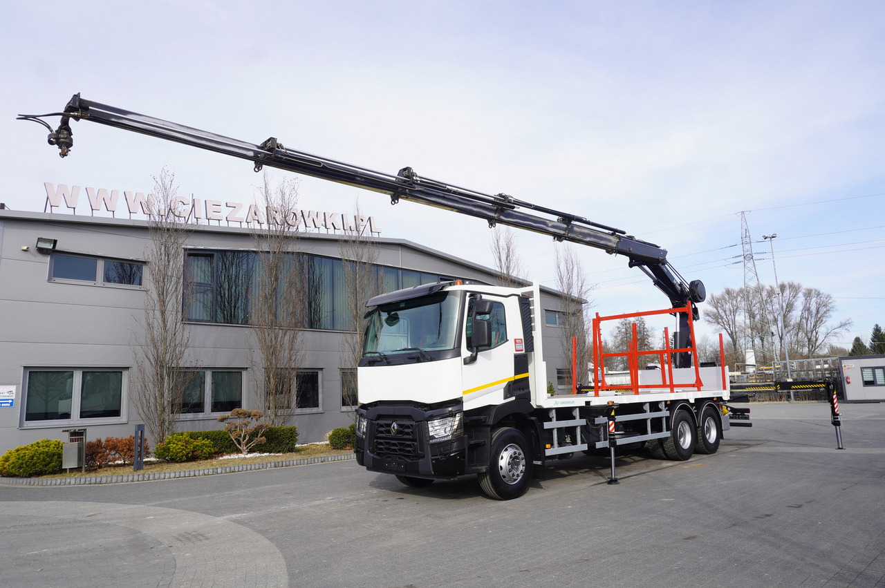 RENAULT C430 / HIAB 244 EP-5 HIDUO crane 8400 kg 15 m / Platform with stanchions - Remolque forestal: foto 2 RENAULT C430 / HIAB 244 EP-5 HIDUO crane 8400 kg 15 m / Platform with stanchions - Remolque forestal: foto 2