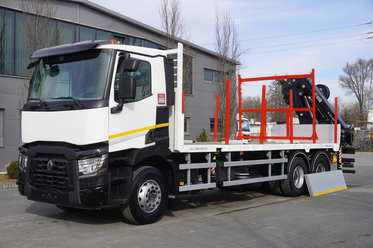 RENAULT C430 / HIAB 244 EP-5 HIDUO crane 8400 kg 15 m / Platform with stanchions - Remolque forestal: foto 4 RENAULT C430 / HIAB 244 EP-5 HIDUO crane 8400 kg 15 m / Platform with stanchions - Remolque forestal: foto 4