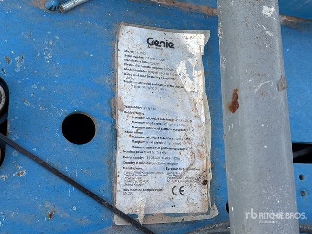 2012 Genie GS1932 Nacelle Ciseau (Inoperable) Scissor Lift - Plataforma de tijeras: foto 3 2012 Genie GS1932 Nacelle Ciseau (Inoperable) Scissor Lift - Plataforma de tijeras: foto 3
