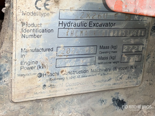2022 Hitachi ZX26U-6 Mini Excavator: <6.6t - Miniexcavadora: foto 2 2022 Hitachi ZX26U-6 Mini Excavator: <6.6t - Miniexcavadora: foto 2