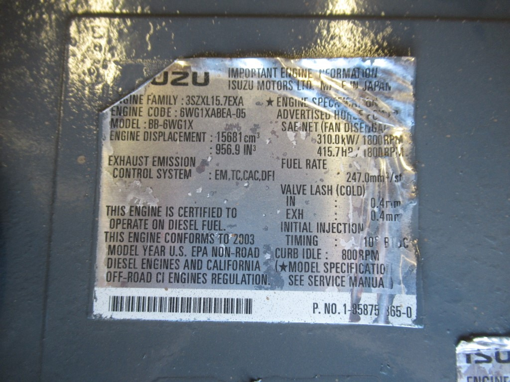 Isuzu 6WG1XABEA - - Motor para Maquinaria de construcción: foto 5 Isuzu 6WG1XABEA - - Motor para Maquinaria de construcción: foto 5