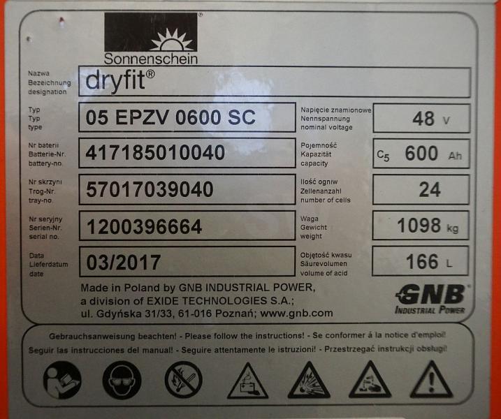 GNB 48 Volt 5 PzV 600 Ah - Acumulador para Equipo de manutención: foto 5 GNB 48 Volt 5 PzV 600 Ah - Acumulador para Equipo de manutención: foto 5