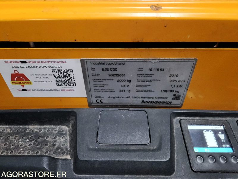 2 TRANSPALETTES ELECTRIQUE A LEVEE INITIALE 24V 150Ah CHARGEUR EMBARQUE DE 2019 - Transpaleta: foto 1 2 TRANSPALETTES ELECTRIQUE A LEVEE INITIALE 24V 150Ah CHARGEUR EMBARQUE DE 2019 - Transpaleta: foto 1