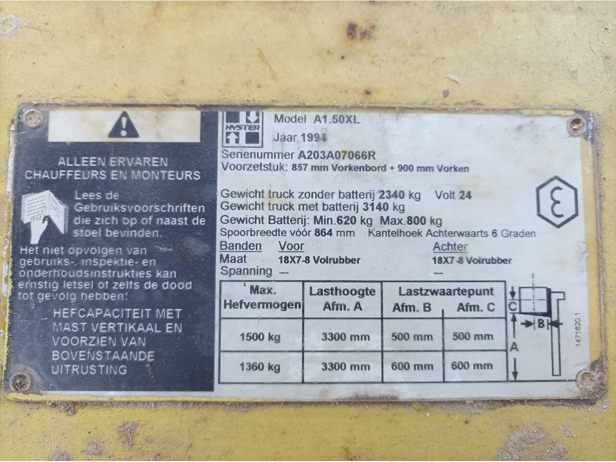 1994 HYSTER A1.50XL FORKLIFT TRUCK - Carretilla elevadora: foto 4 1994 HYSTER A1.50XL FORKLIFT TRUCK - Carretilla elevadora: foto 4