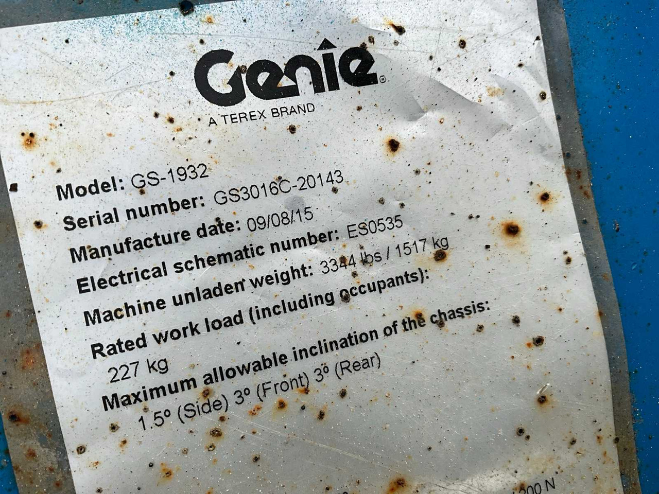 Plataforma elevadora 2015 GENIE GS-1932 AERIAL PLATFORM: foto 11