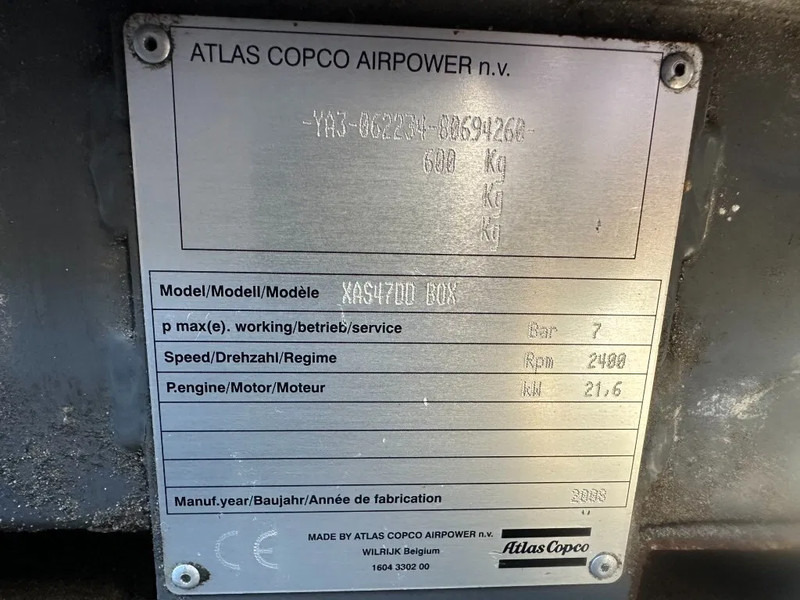 Atlas-Copco XAS 47 DD Deutz 2.6 m3 / min 7 Bar 21 kW Mobiele Diesel Compressor op aanhanger - Compresor de aire: foto 4 Atlas-Copco XAS 47 DD Deutz 2.6 m3 / min 7 Bar 21 kW Mobiele Diesel Compressor op aanhanger - Compresor de aire: foto 4