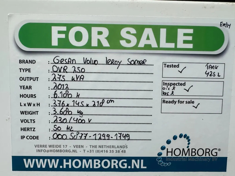 Generador industriale GESAN DVR 250 Volvo Leroy Somer 275 kVA Silent Rental generatorset: foto 16 Generador industriale GESAN DVR 250 Volvo Leroy Somer 275 kVA Silent Rental generatorset: foto 16