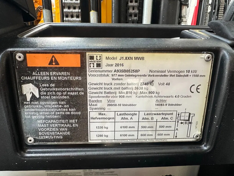 Hyster J1.8XN MWB 1.8 ton Triplex Freelift Sideshift Positioner Elektra Heftruck Accu 2023 - Carretilla elevadora eléctrica: foto 5 Hyster J1.8XN MWB 1.8 ton Triplex Freelift Sideshift Positioner Elektra Heftruck Accu 2023 - Carretilla elevadora eléctrica: foto 5