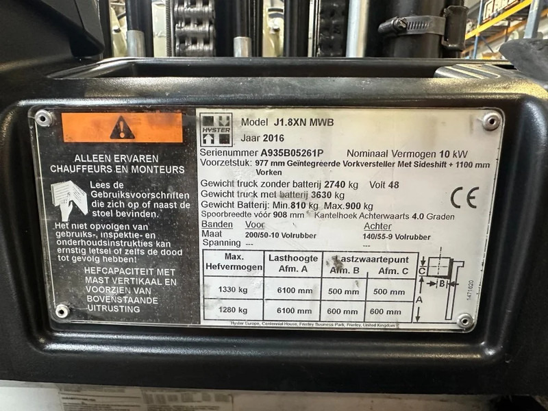 Hyster J1.8XN MWB 1.8 ton Triplex Freelift Sideshift Positioner Elektra Heftruck Accu 2023 - Carretilla elevadora eléctrica: foto 4 Hyster J1.8XN MWB 1.8 ton Triplex Freelift Sideshift Positioner Elektra Heftruck Accu 2023 - Carretilla elevadora eléctrica: foto 4