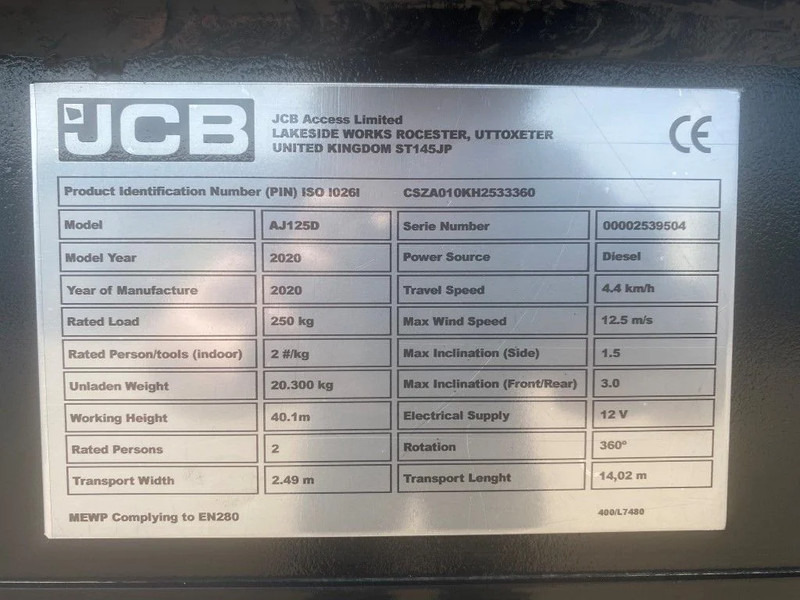 Plataforma telescopica JCB AJ125D Diesel Telescoop Hoogwerker 40 Meter Werkhoogte as New !: foto 12