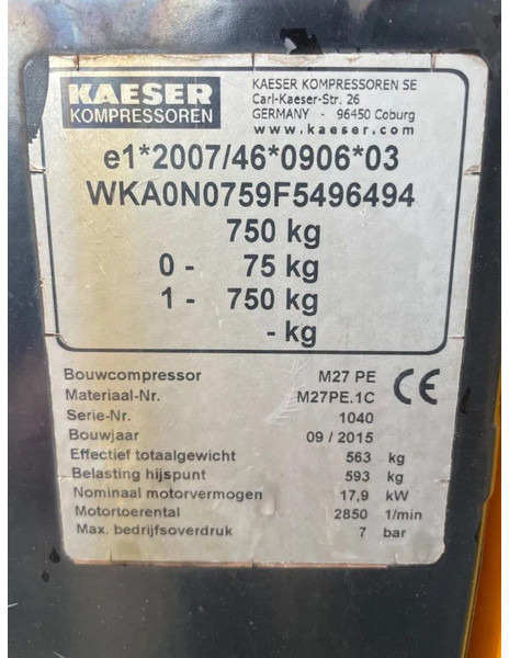 Compresor de aire Kaeser M27 Kubota 2,7 m3 / min 7 Bar 18 kW Mobiele Silent Diesel Compressor: foto 13