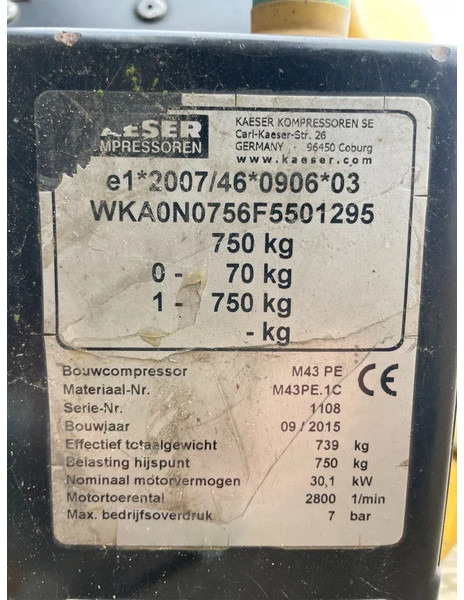 Compresor de aire Kaeser M43 Kubota 4,2 m3 / min 7 Bar 30 kW Mobiele Silent Diesel Compressor: foto 10