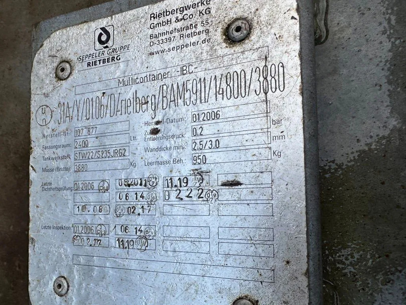 Rietbergwerke 2400 liter gegalvaniseerde dubbelwandige IBC Dieseltank - Contenedor marítimo: foto 3 Rietbergwerke 2400 liter gegalvaniseerde dubbelwandige IBC Dieseltank - Contenedor marítimo: foto 3