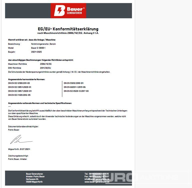 Generador industriale Unused Bauer G-3000-1: foto 9